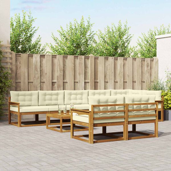 vidaXL Utomhussoffset med kudde 9 pcs Naturlig och Gr&auml;dde