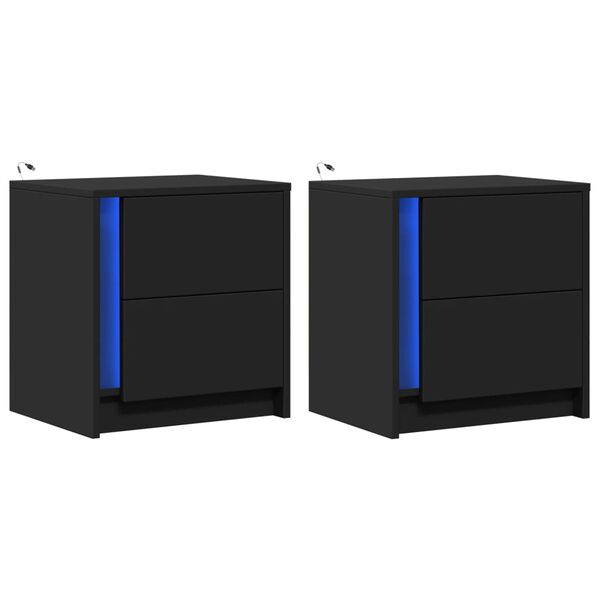 vidaXL S&auml;ngbord med LED-lampor 2 st svart konstruerat tr&auml;
