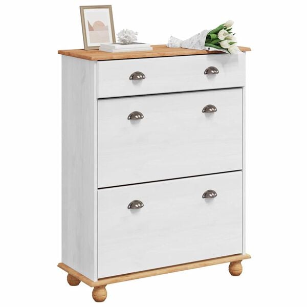 vidaXL Skosk&aring;p med l&aring;da ASKIM Vit 85 x 35 x 108 cm Massiv furu