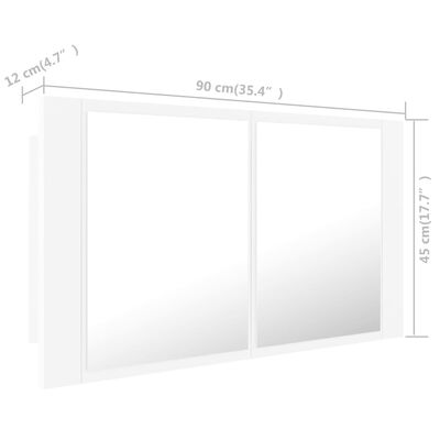 vidaXL Spegelskåp med LED vit 90x12x45 cm akryl