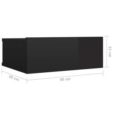 vidaXL Svävande sängbord svart högglans 40x30x15 cm konstruerat trä