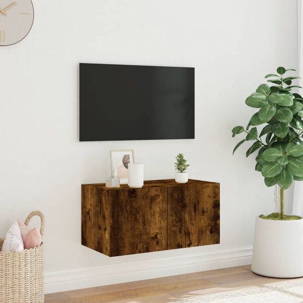 vidaXL V&auml;ggmonterad tv-b&auml;nk LED r&ouml;kf&auml;rgad ek 60x35x31 cm
