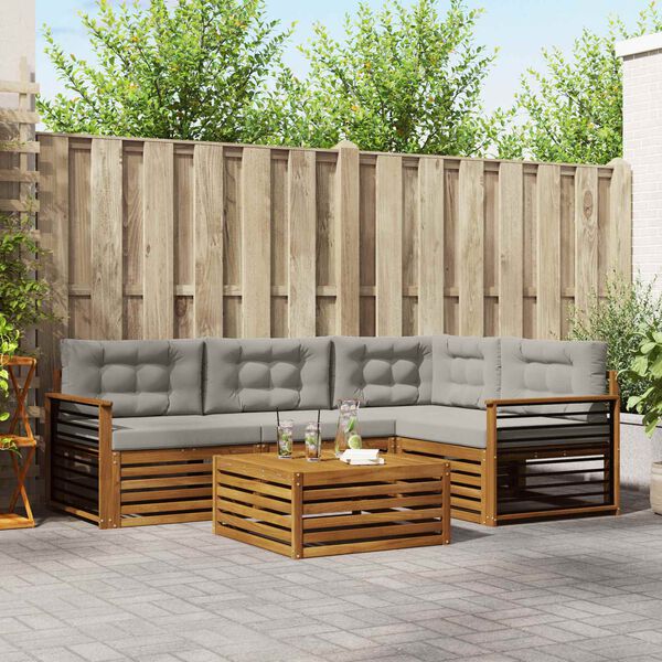 vidaXL Utomhussoffset 5 pcs Naturlig och Ljus Gr&aring; Massivt Akaciatr&auml;