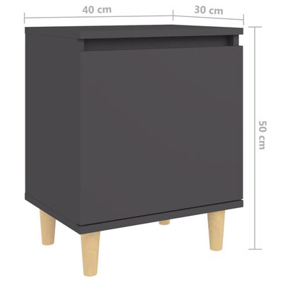vidaXL Sängbord med massiva ben grå 40x30x50 cm