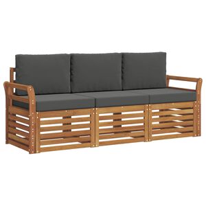 vidaXL Soffgrupper 3 pcs Naturlig och Antracit Massivt Akaciatr&auml;