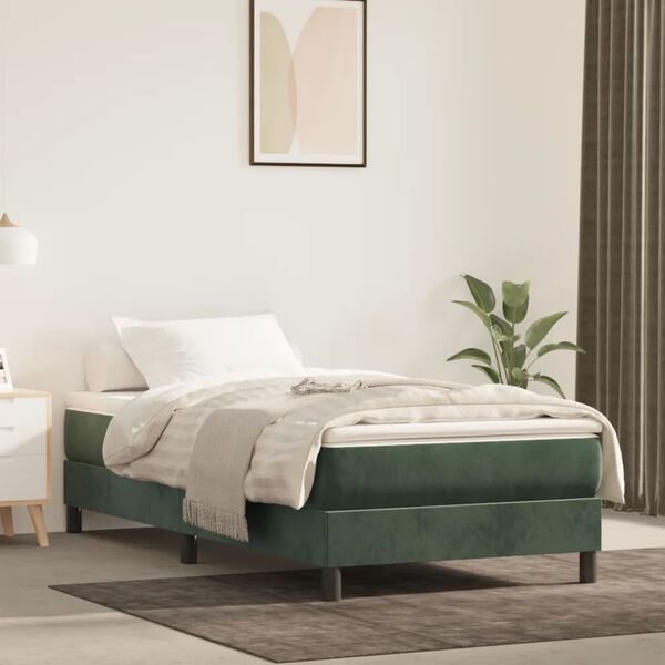 vidaXL Boxspring-sängram mörkgrön 90x190 cm sammet