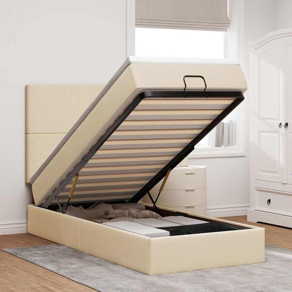 vidaXL Ottoman s&auml;ngram med madrass gr&auml;ddvit 90x190 cm tyg