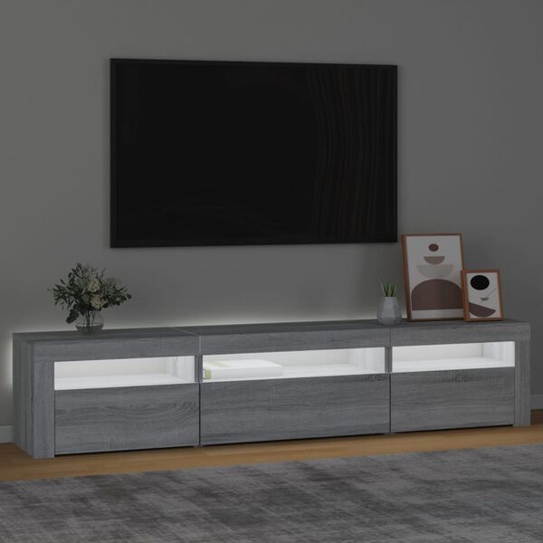 vidaXL TV-bänk med LED-belysning grå sonoma 195x35x40 cm