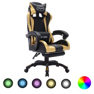 vidaXL Gamingstol med RGB LED-lampor guld och svart konstl&auml;der