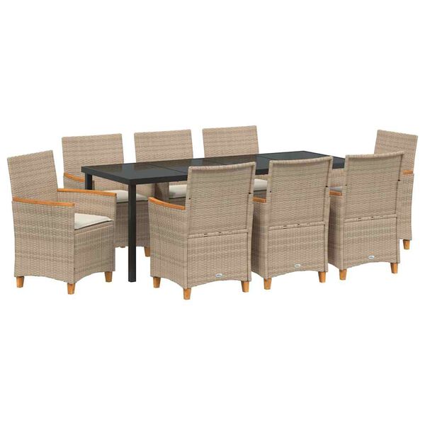 vidaXL Tr&auml;dg&aring;rdsm&ouml;belset 9 pcs Beige konstrotting