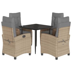 vidaXL Matgrupp f&ouml;r tr&auml;dg&aring;rden med dynor 5 delar mixbeige konstrotting