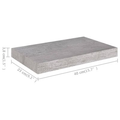 vidaXL Svävande vägghyllor 4 st betonggrå 40x23x3,8 cm MDF