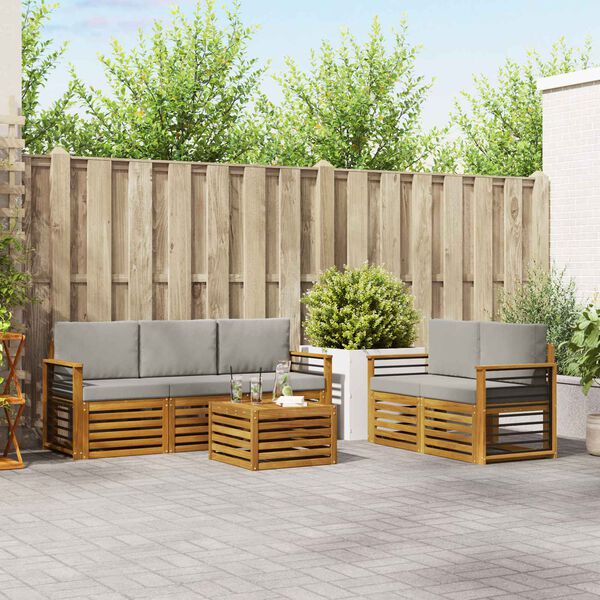 vidaXL Soffgrupper 6 pcs Naturlig och Ljus Gr&aring; Massivt Akaciatr&auml;