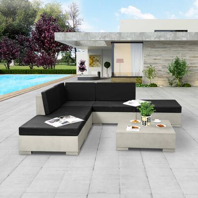 vidaXL Loungegrupp för trädgården med dynor 6 delar betong grå