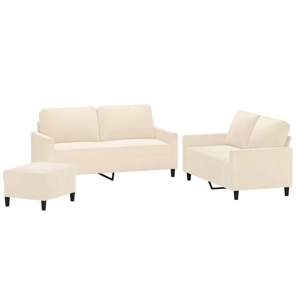 vidaXL Soffgrupp med dynor 3 delar gr&auml;ddvit sammet