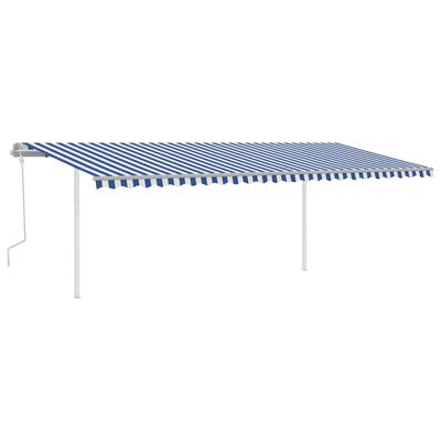 vidaXL Markis med stolpar manuellt infällbar 6x3,5 m blå och vit