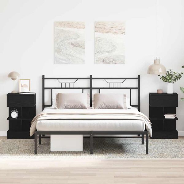 vidaXL Nattduksbord 2 pcs Svart Ek 40 x 35 x 65 cm Konstruerat tr&auml;