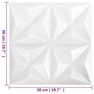 vidaXL 3D Väggpaneler 12 st 50x50 cm origami vit 3 m²