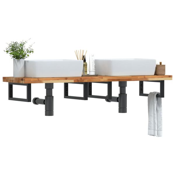 vidaXL V&auml;ggmonterad handfatshylla st&aring;l och massivt akaciatr&auml;