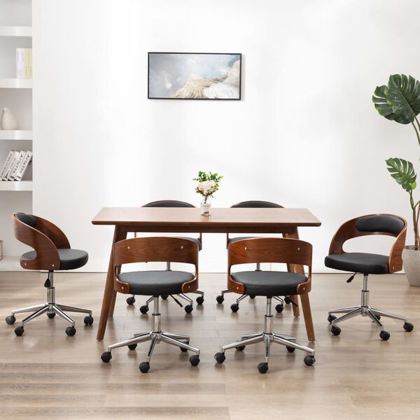 vidaXL Snurrbara matstolar 6 st svart b&ouml;jtr&auml; och konstl&auml;der