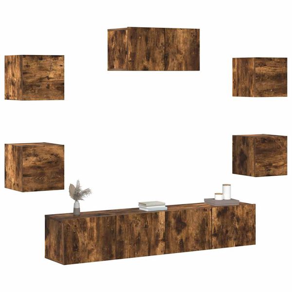 vidaXL Tv-sk&aring;p 7 delar R&ouml;kf&auml;rgad ek konstruerat tr&auml;