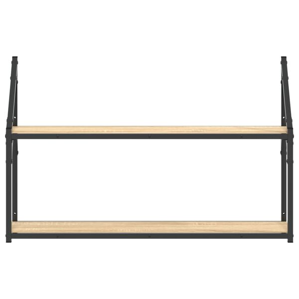 vidaXL V&auml;gghylla 2 hyllor sonoma-ek 80x21x51 cm konstruerat tr&auml;