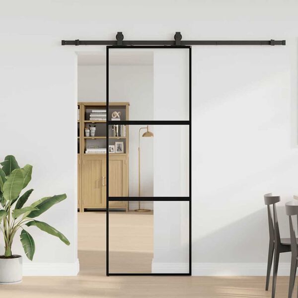 vidaXL Skjutd&ouml;rr med beslag svart 76x205 cm h&auml;rdat glas