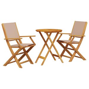 vidaXL Caf&eacute;set 3 delar taupe tyg och massivt tr&auml;