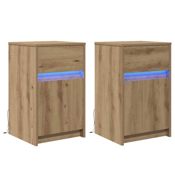 vidaXL LED S&auml;ngbord Cabinet med l&aring;da 2 pcs artisan ek 38 x 34 x 61 cm