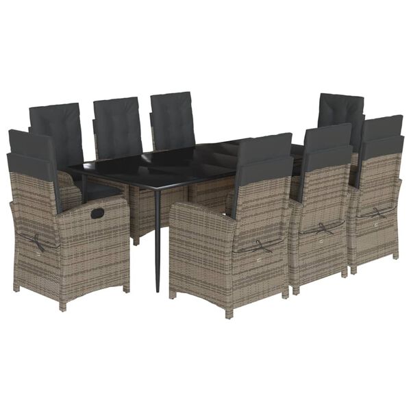 vidaXL Matgrupp f&ouml;r tr&auml;dg&aring;rden med dynor 9 delar gr&aring; konstrotting