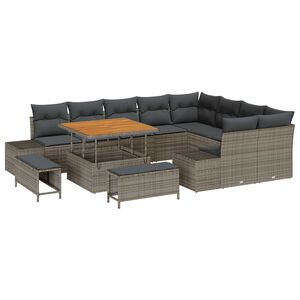 vidaXL Tr&auml;dg&aring;rdsoffset med kudde med lagring 12 pcs Gr&aring; Poly rattan