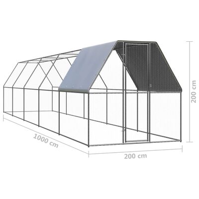 vidaXL Hönsbur för utomhusbruk 2x10x2 m galvaniserat stål