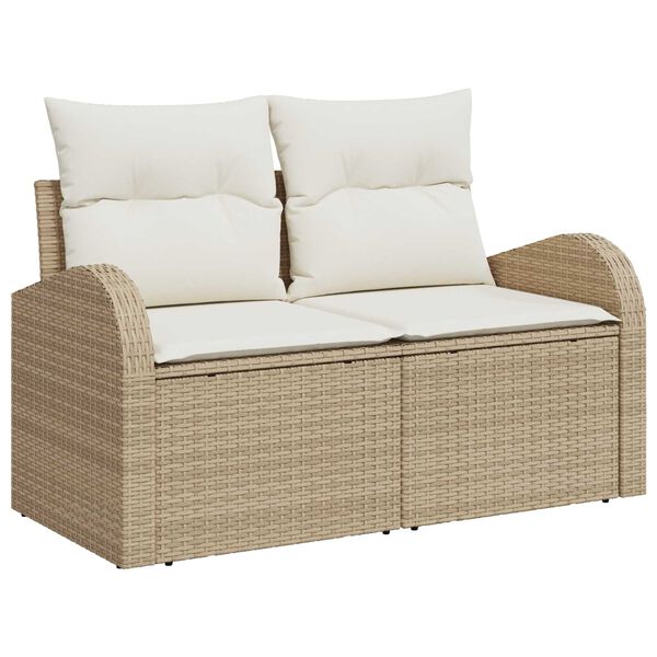 vidaXL Tr&auml;dg&aring;rdsoffset med kudde med lagring 9 pcs Beige Poly rattan