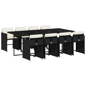 vidaXL Matgrupp f&ouml;r tr&auml;dg&aring;rden med dynor 9 delar svart konstrottning