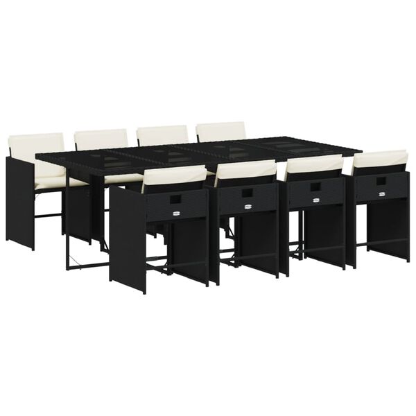 vidaXL Matgrupp f&ouml;r tr&auml;dg&aring;rden med dynor 9 delar svart konstrottning