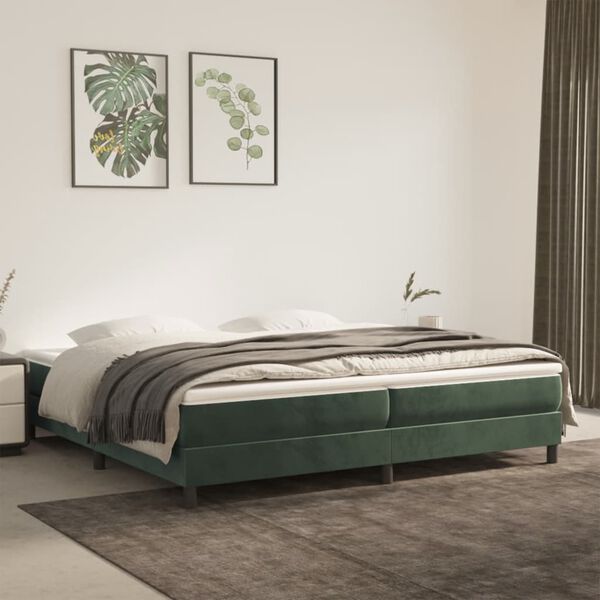 vidaXL Boxspring-s&auml;ngram m&ouml;rkgr&ouml;n 200x200 cm sammet