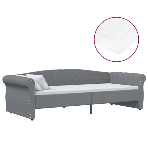 vidaXL Dagb&auml;dd med madrass USB ljusgr&aring; tyg 90x200 cm