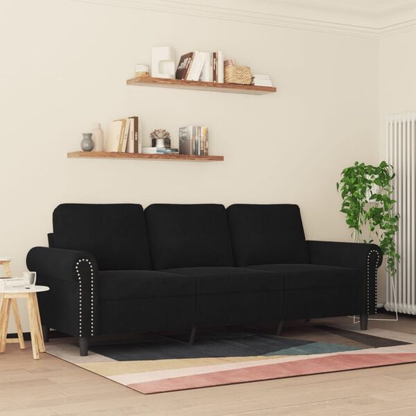 vidaXL 3-sitssoffa svart 180 cm sammet