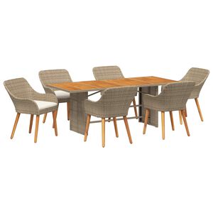 vidaXL Tr&auml;dg&aring;rdsm&ouml;belset med kudde 7 pcs Beige konstrotting