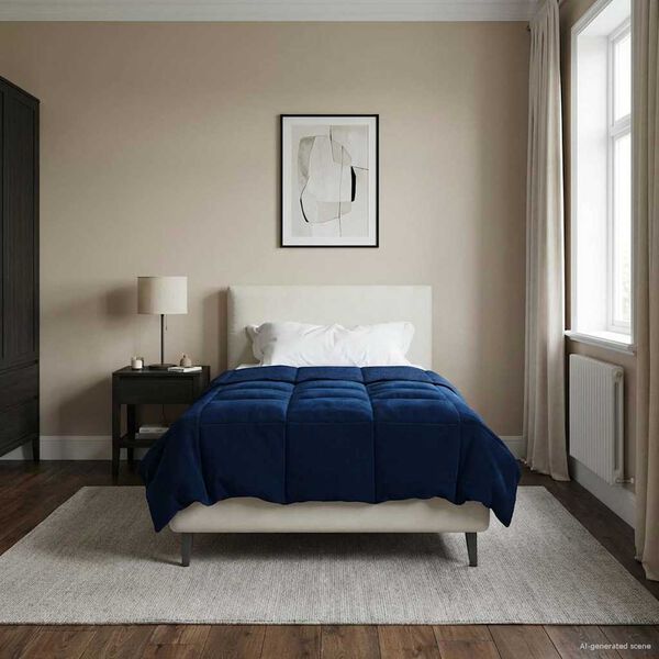 vidaXL Full &Aring;rs-Duvet Quiltad M&ouml;rkbl&aring; 135 x 220 cm Mikrofiber