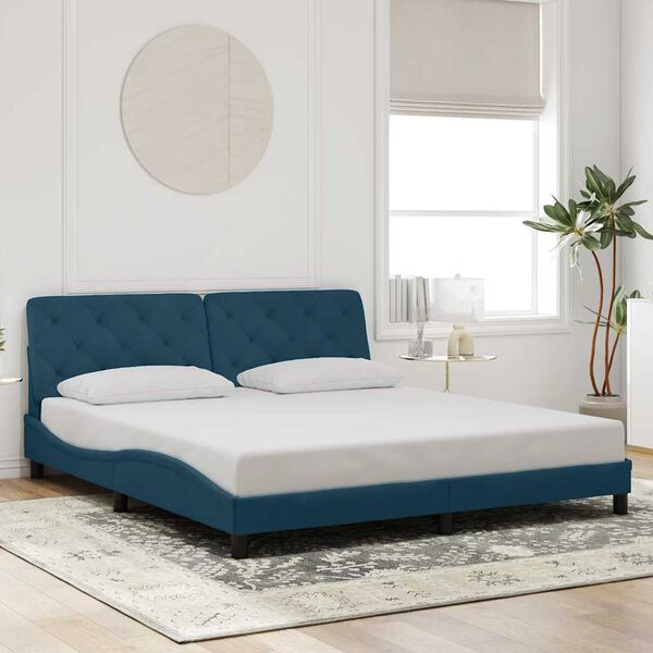 vidaXL Bed Frame with LED without Mattress Blue 180x200 cm Velvet