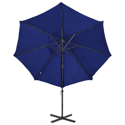 vidaXL Frihängande parasoll med stång och LED azurblå 300 cm