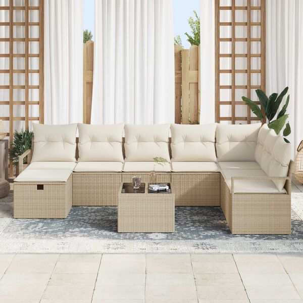 vidaXL Trädgårdsoffset 9 pcs Beige Poly rattan