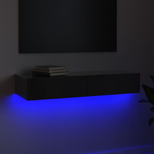 vidaXL TV-b&auml;nk med LED-belysning gr&aring; h&ouml;gglans 90x35x15,5 cm