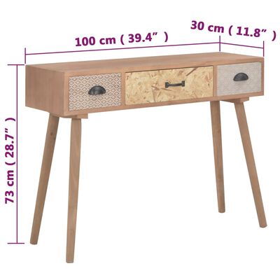 vidaXL Konsolbord med 3 lådor 100x30x73 cm massiv furu