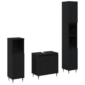 vidaXL Badrumsm&ouml;belset med lagring 3 pcs Svart Ek 30 x 30 x 190 cm