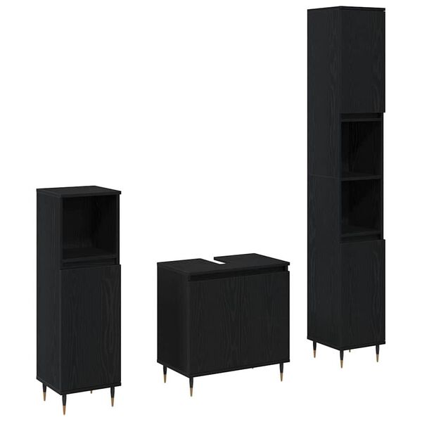 vidaXL Badrumsm&ouml;belset med lagring 3 pcs Svart Ek 30 x 30 x 190 cm