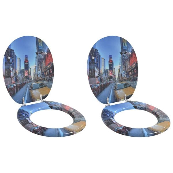 vidaXL Toalettsitsar med lock 2 st MDF New York