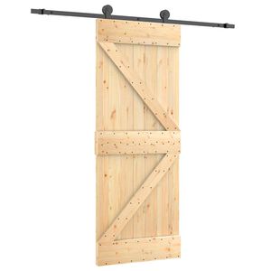 vidaXL Skjutd&ouml;rr Naturlig och svart 70 x 210 cm Massiv furutr&auml;d&ouml;rr