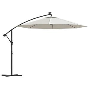 vidaXL H&auml;ngande parasoll med LED-belysning 300 cm sand metallst&aring;ng